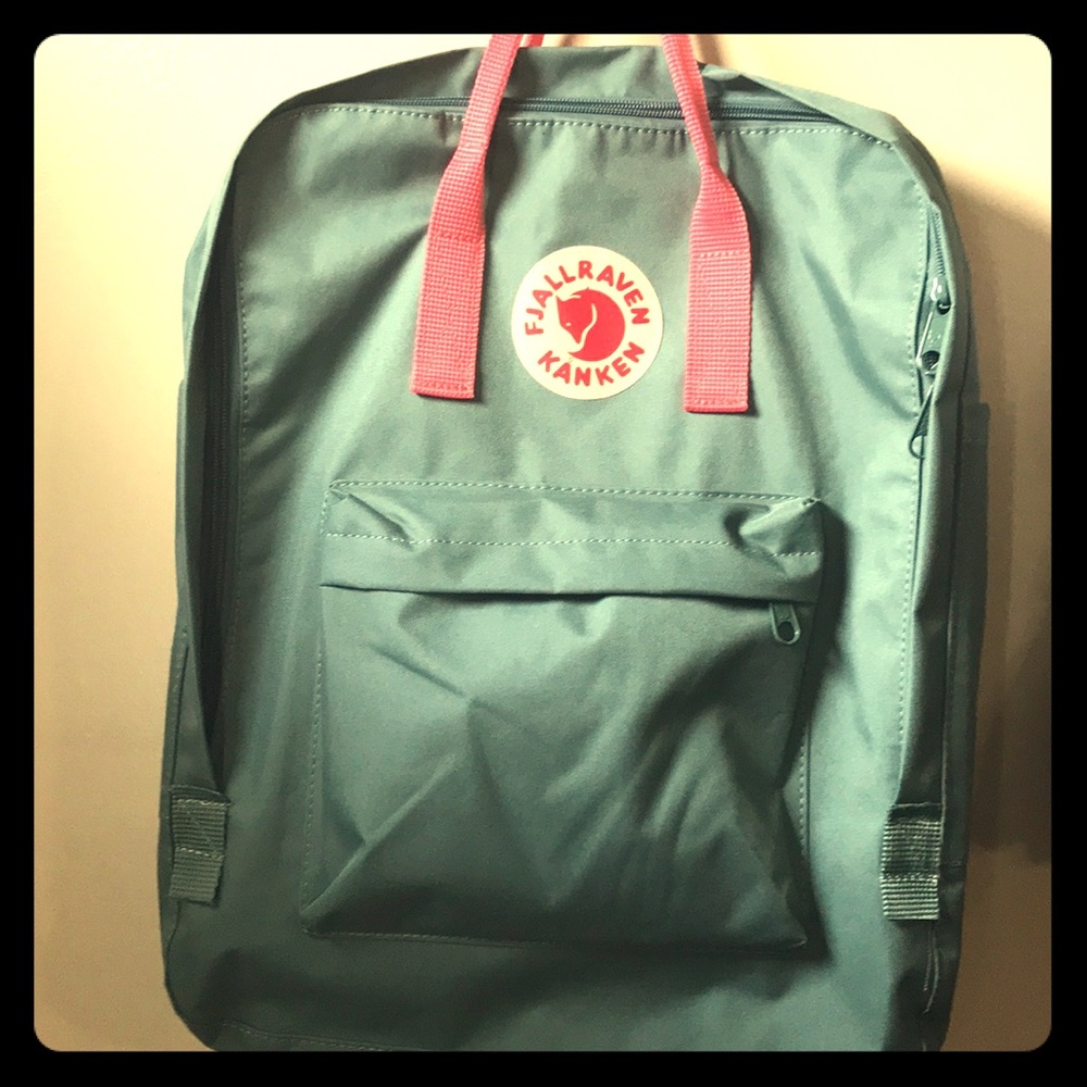 Light green and coral Fjallraven bag
